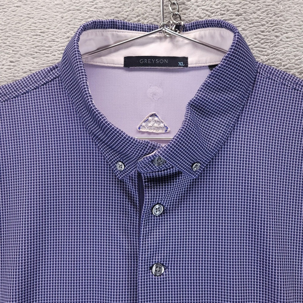 Greyson Polo Shirt Mens XL Blue Check Golf Performance Stretch Short Sleeve